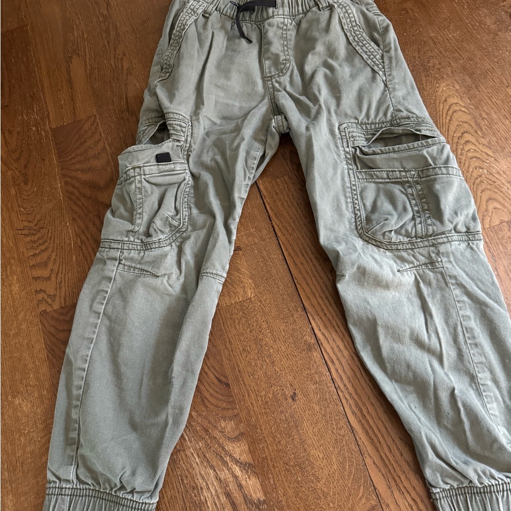Boys Wrangler Green Casual Cargo Pants with Elastic Cuffs